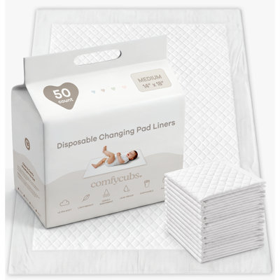 Comfy Cubs Baby Changing Pad Liners Medium - Soft Quilted Disposable Changing Pads For Baby, Ultra Absorbent, W In White