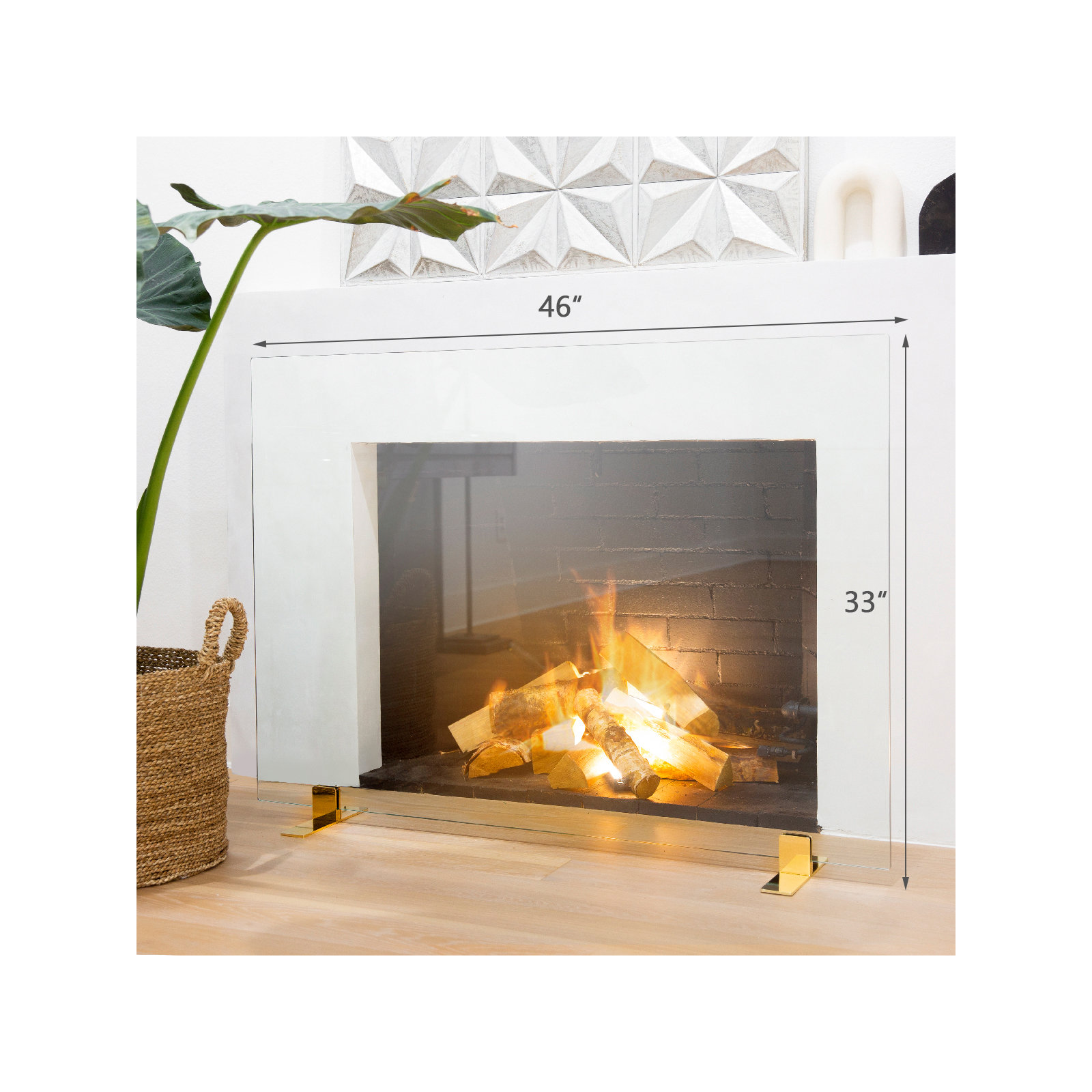 Thorne Cabinet Glass Fireplace Screen, 33" H x 46" W x 6" D