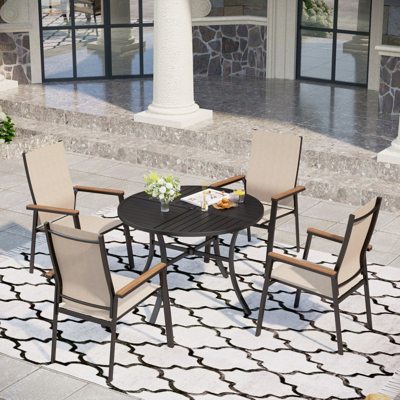 Leonard 4 - Person Patio Dining Set with Round Table, Beige
