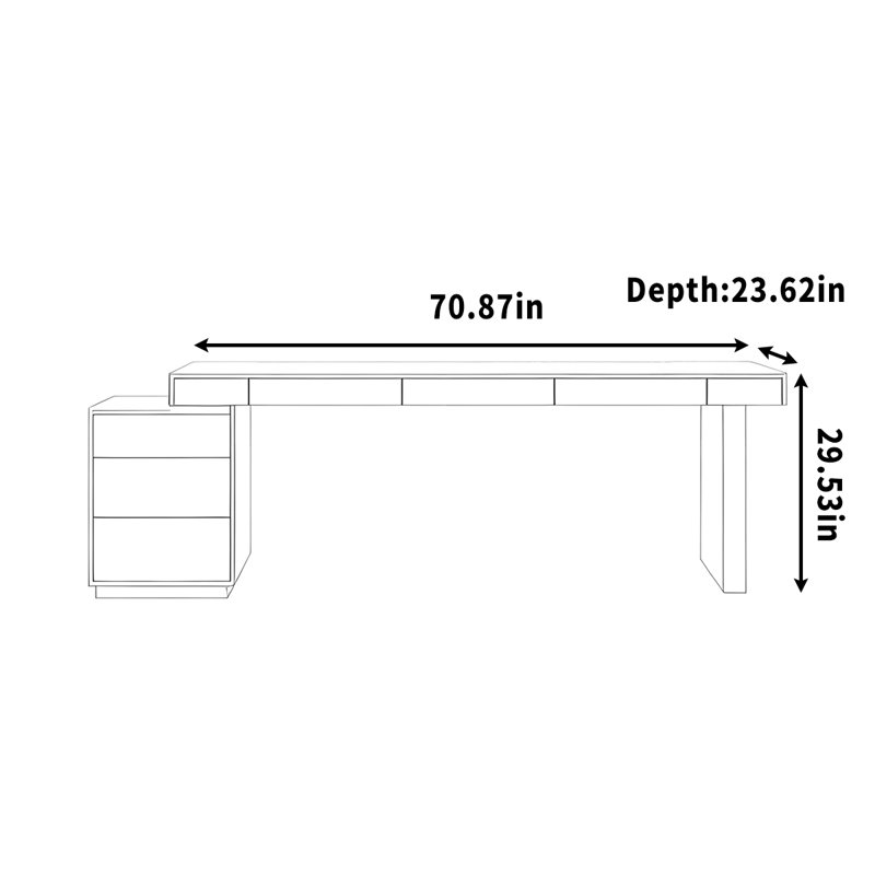 Bureau d'écriture crème, H 29,53 po x l 70,87 po x P 23,62 po