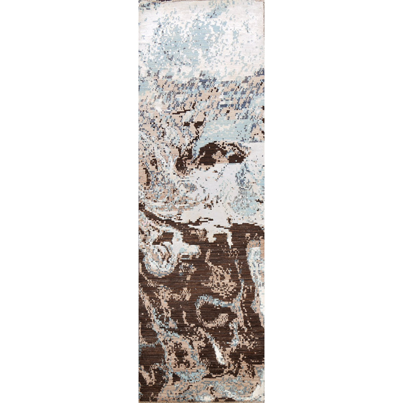 Tapis de couloir unique brun noué à la main 2 pi 7 po x 9 pi 11 po New Age