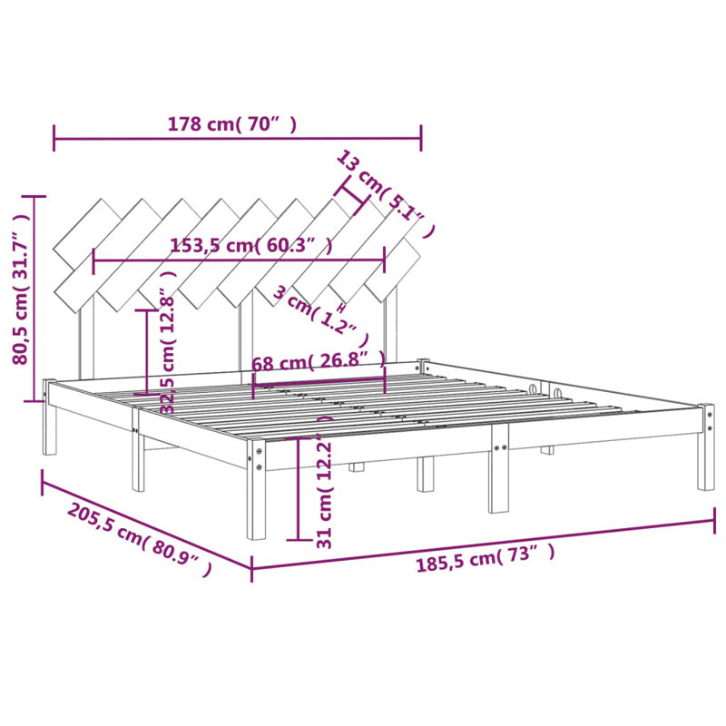 Bed Frame Solid Wood, Super King (6'), natural