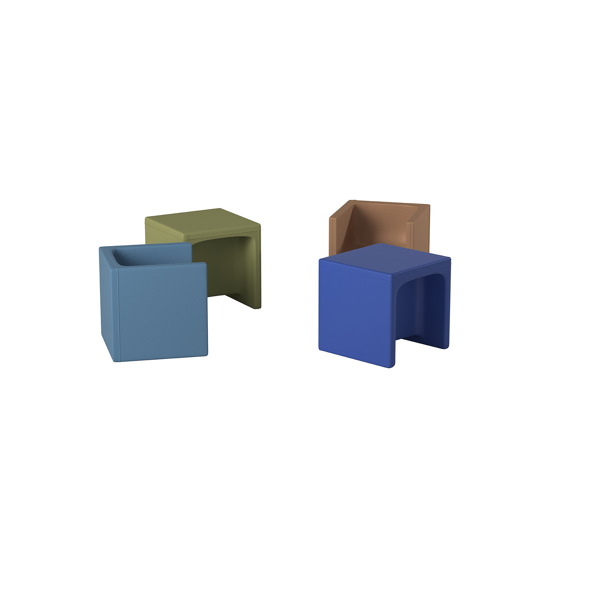 3-N-1 Cube Chair, Green/Blue/Brown