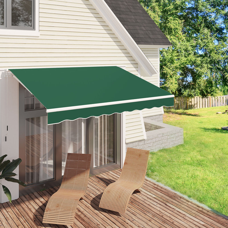 AECOJOY Manual Retraction Slope Patio Awning, 98.4" W x 78" D, Green, Solid Color