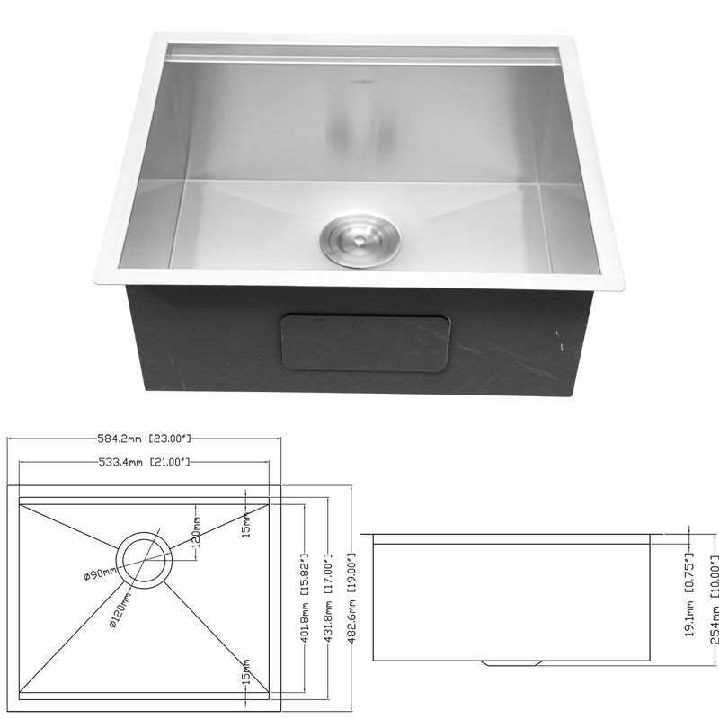 23"X19"X10" Deep Kitchen Sink - Stainless Steel, Condensation Coating 304 Steel 23X19x10, Smooth Surface And Easy Drain