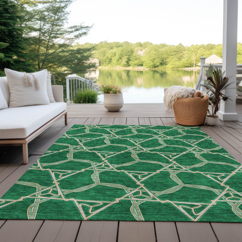 Emerald Geometric Flat Woven 8' x 10' Synthetic Rug