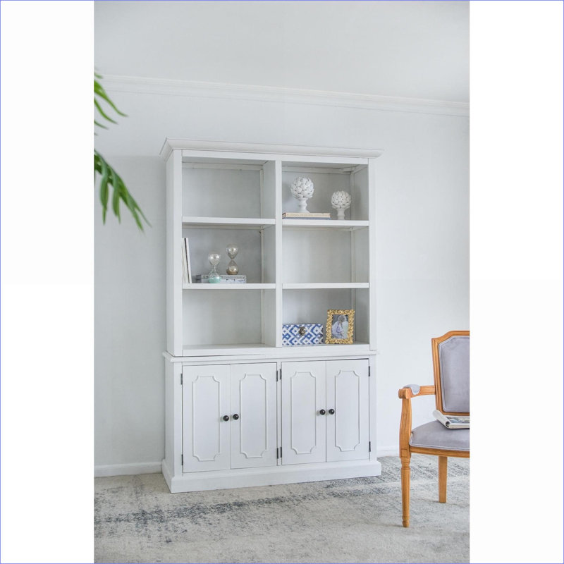 Armoires | Grande armoire de rangement de style français de 53 po, finition blanc cassé | Bois massif et panneau de fibres à densité moyenne | Salon