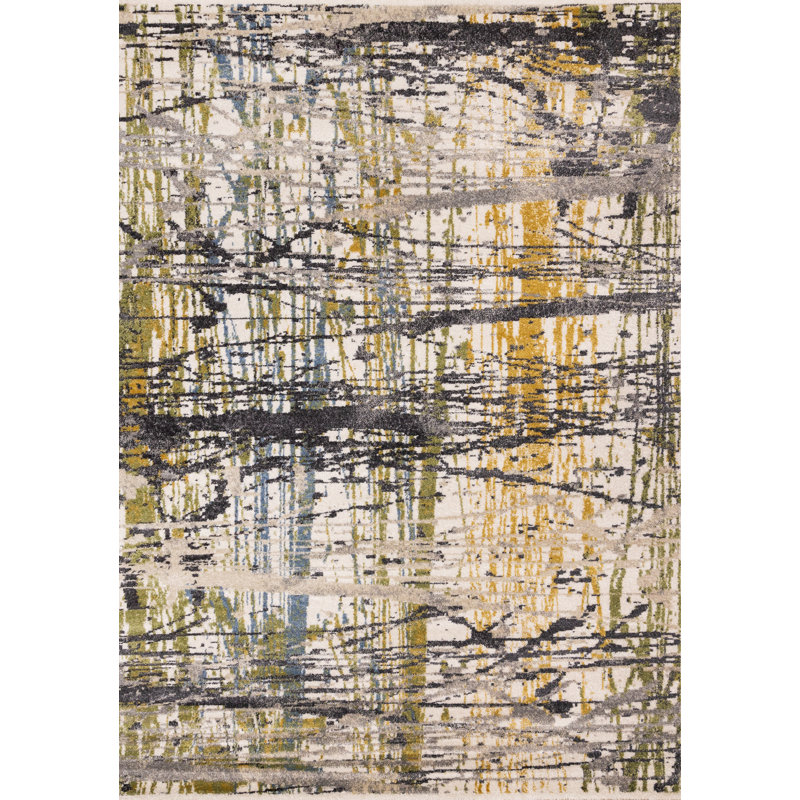 Tapis abstrait jaune et bleu Hoquiam, Rectangle 5 pi 3 po x 7 pi 7 po