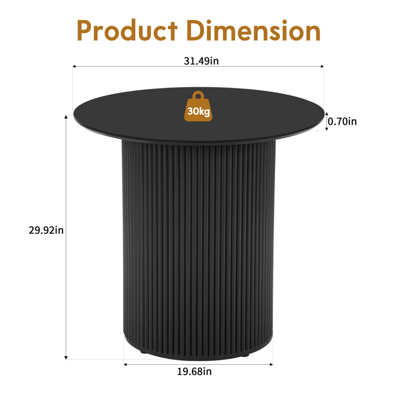 31.5'' Round Pedestal Dining Table, Black
