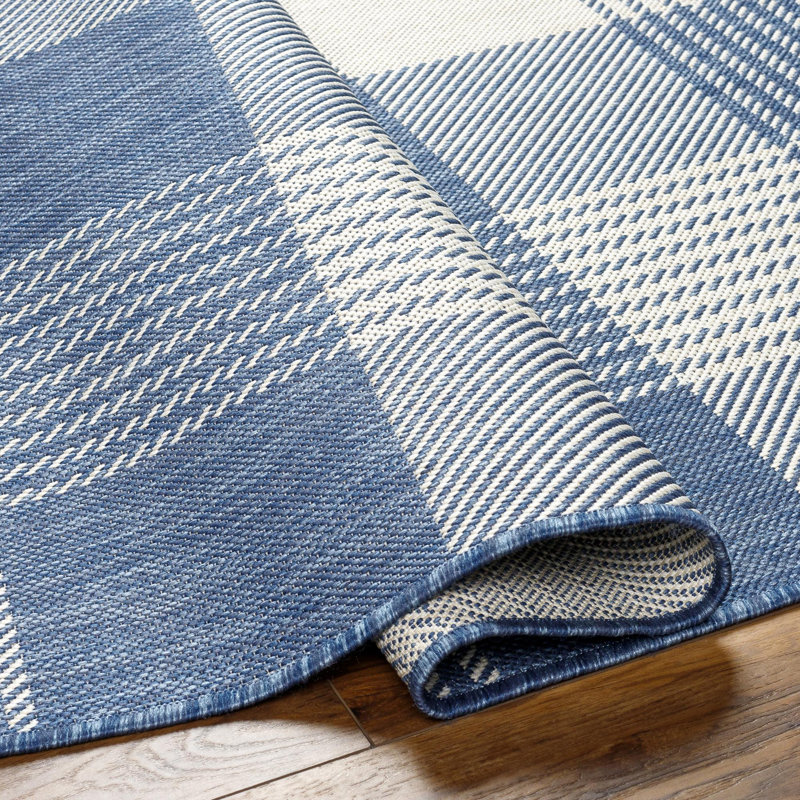 Emmeline Blue/Ivory Outdoor Area Rug, Rectangle 7'10" x 10'