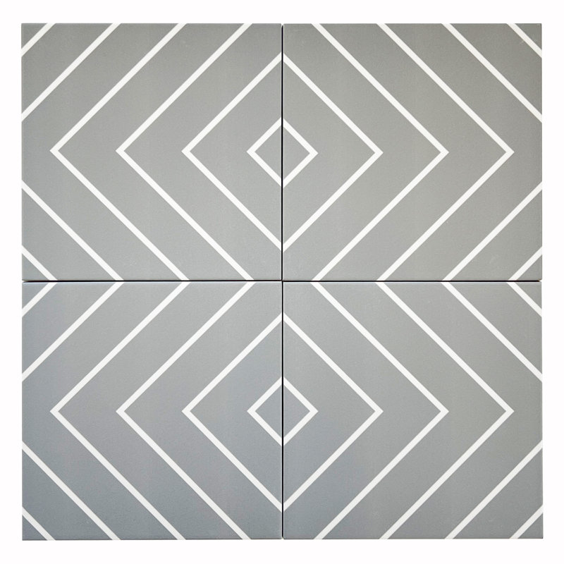 Astoria 8" x 8" Patterned Porcelain Wall & Floor Tile, Gray