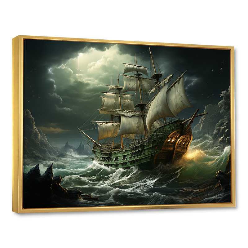 Pirate Sea Sovereigns - Art mural pirate, Cadre flottant doré, H 30 po x l 40 po x P 1,5 po