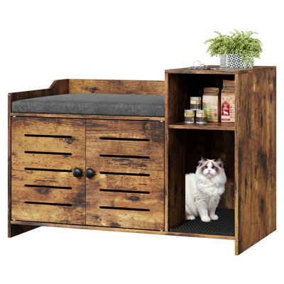 Enceinte de litière pour chat, armoire cachée avec bloc-notes et rangement pour chats d'intérieur