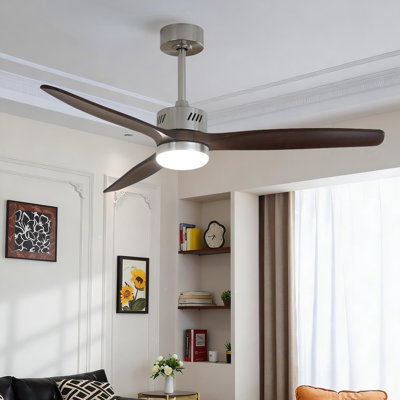 Glio 52 in. Nickel Dark Walnut Downrod Standard Ceiling Fan with Integrated LED with Remote Included DC Motor