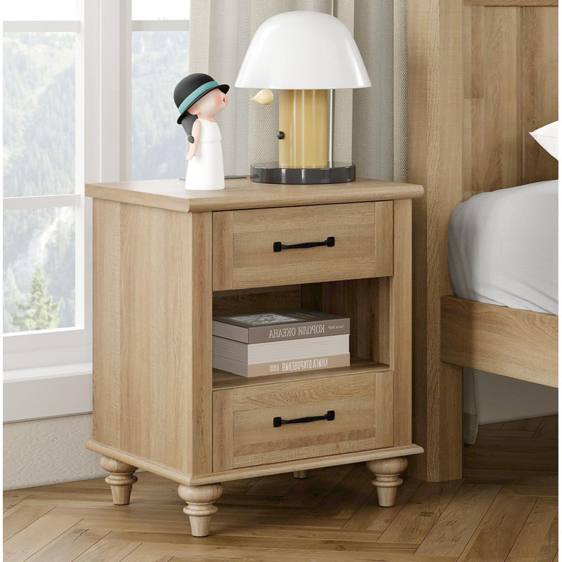 Table de chevet en chêne pour enfants avec station de charge pour chambre d'enfant, Chêne