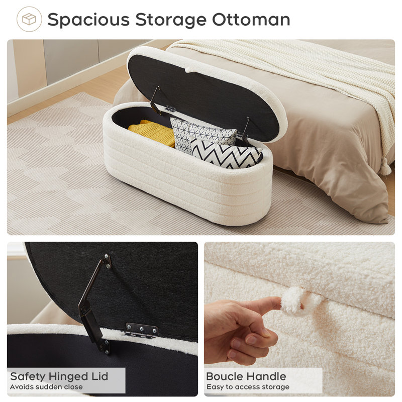 Skandar 45" Storage Ottoman Bench for End of Bed, White