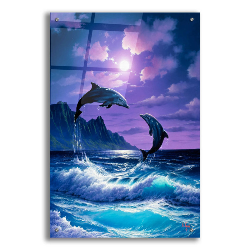Highland Dunes 'Dolphin Dance' By Anthony Casay, Acrylic Glass Wall Art, 12"X16", H 36 po x l 24 po x P 0,2 po