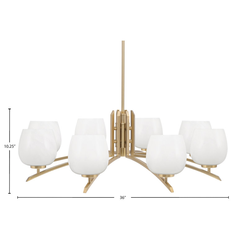 Lustre 8 lumières kurve au fini laiton nouvel âge avec verre de 6 po, Blanc