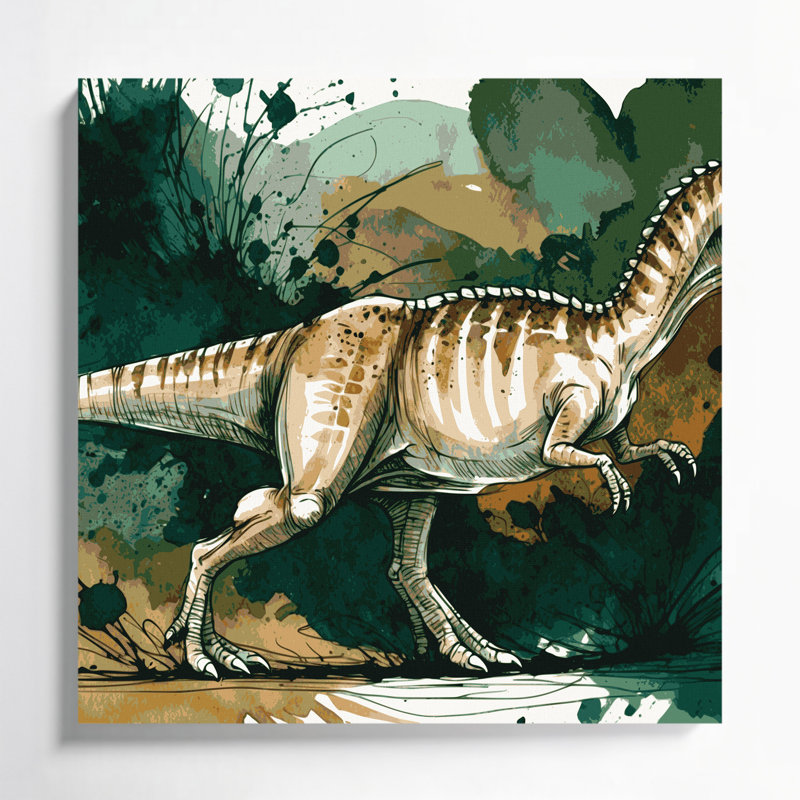 «Dinosaur Compsognathus», art mural sur toile verte, H 12 po x l 12 po