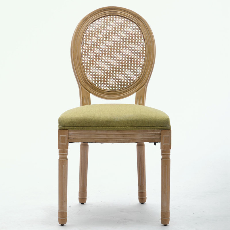 Chaise de salle à manger avec cadre en bois massif style français, ensemble de 2, Vert olive
