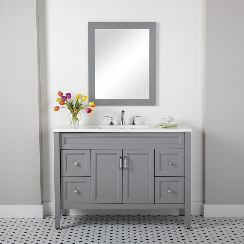 Meuble-lavabo simple 48,5 po avec plateau en marbre de culture, Gris Sterling