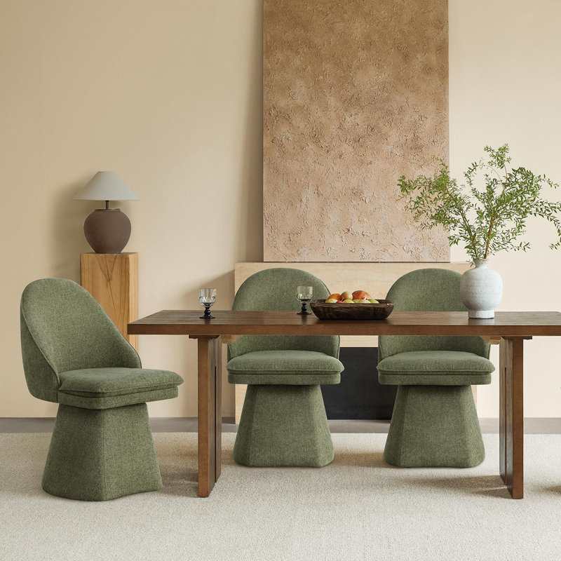 Chaise rembourrée pivotante en tissu Lomena, Vert mousse