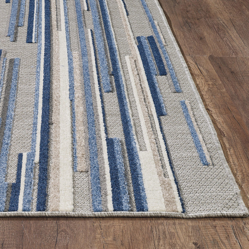 Gemmill Abstract Stripes Indoor Outdoor Area Rug, Blue, Rectangle 8' x 10'