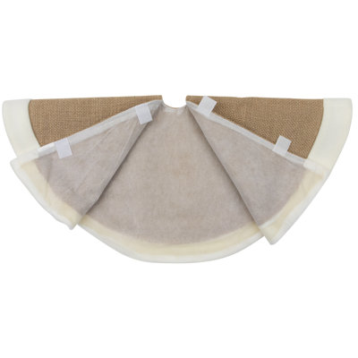 20" Beige Burlap Mini Christmas Tree Skirt with Fleece Border