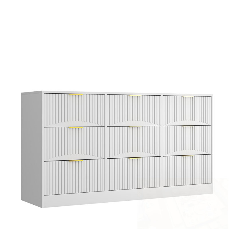 Commodes décoratives avec 9 tiroirs et poignées en métal, Blanc