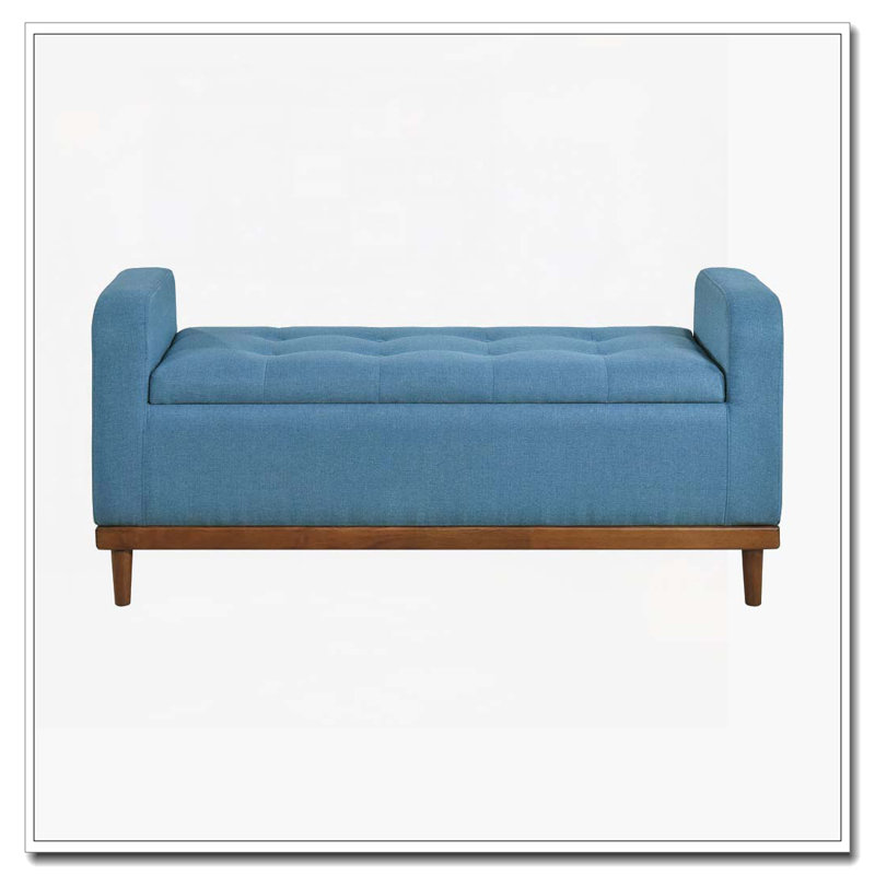 Banc de rangement capitonné et capitonné, Bleu