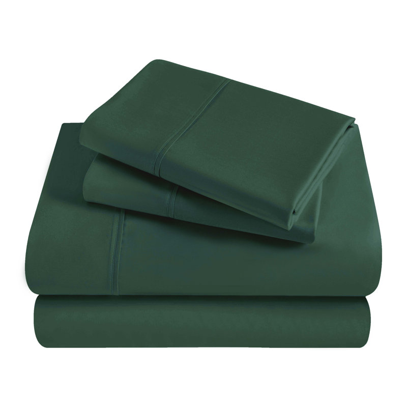 Blue Nile Mills 300 Thread Count Egyptian Cotton Solid Deep Pocket Sheet Set, Twin XL, Hunter Green