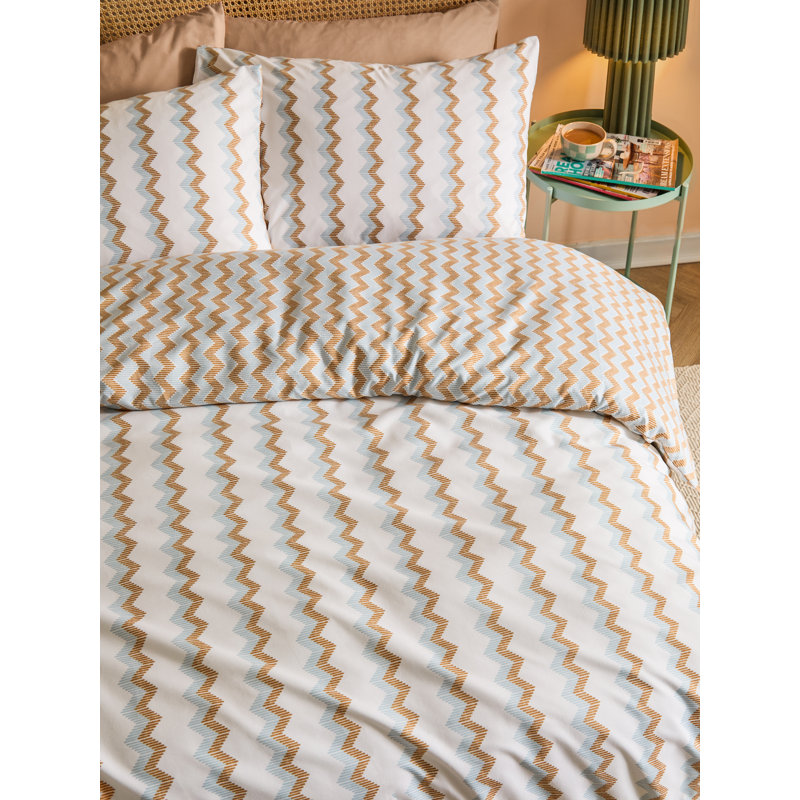 Izzie Polyester Chevron / Zig Zag Duvet Cover Set with Pillowcases, Single Duvet Cover + 1 Standard Pillowcase, Blue