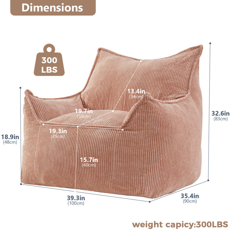 Fauteuil à billes surdimensionné en velours côtelé 39 po Snyder (ensemble de 2), Rose