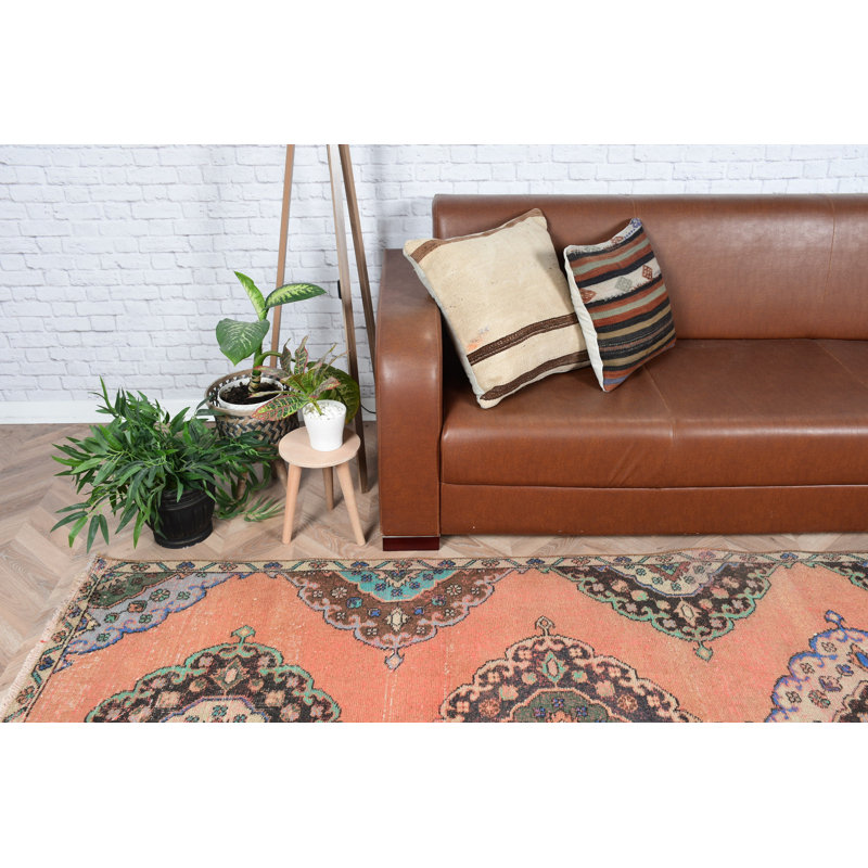 Tapis de couloir vintage rouge en laine turque Oushak idéal pour l'escalier et le couloir