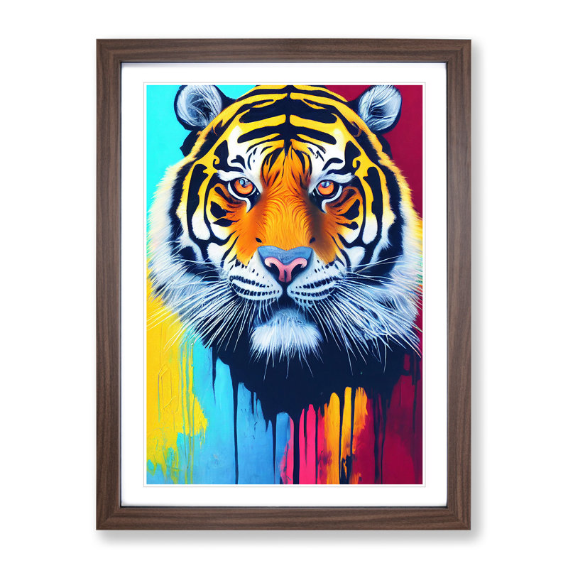 XC1022-4684X Tiger Paint Splash No.2 Abstract - Wall Art, 34cm H x 25cm W x 2cm D, Paper Walnut Framed