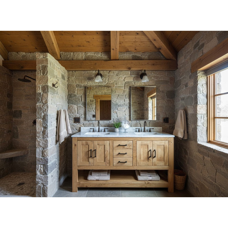 Meuble-lavabo double - aulne noueux - teinte L 60 po 4, Aulne noueux, 60"