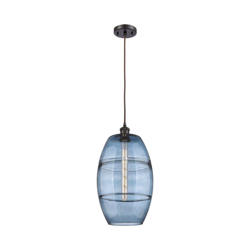 Luminaire suspendu à 1 lumière Ballston Bettylou, H 18,5 po x l 10 po x P 10 po, Bleu princesse, Bronze huilé
