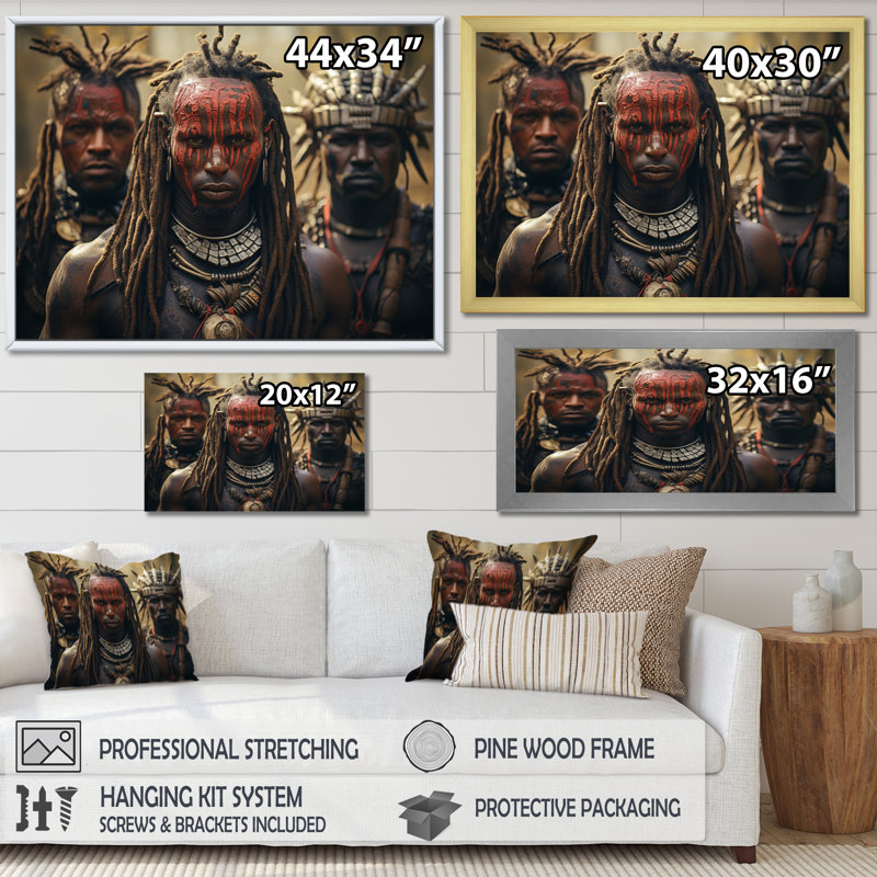 Chavonne African Tribes Kalenjin Warriors On Canvas Print, 24" H x 32" W x 1" D, Gold Single Picture Framed