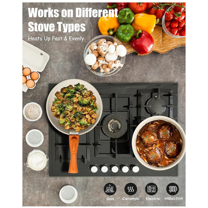27Pcs Pots And Pans Set Non Stick, Ceramic Cookware Set With Detachable Handle, Comes With Collapsible Dish Basin, Blue Lunch Box, Manual Bottle Opener And Etc, Oven Safe