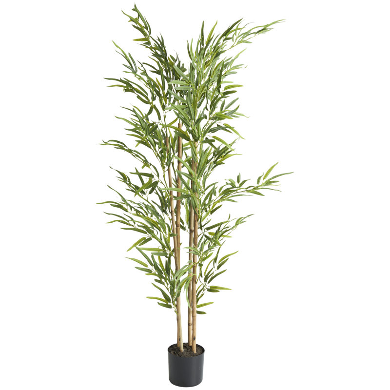 Faux Foliage Tall Bamboo Indoor Outdoor Green Artificial Tree with Black Pot