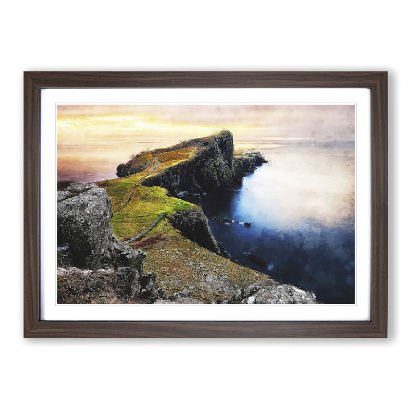 Lighthouse in the Isle of Skye - Picture Frame Photograph Print, 45cm H x 63cm W x 2cm D, Walnut Framed