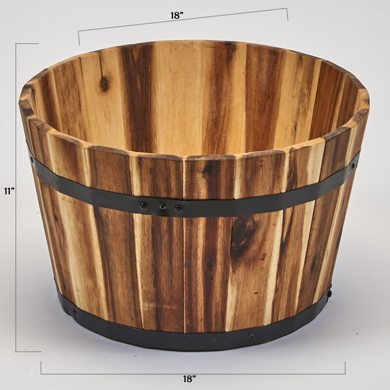 Bathily Handmade Wood Barrel Planter, 11" H x 18" W x 18" D, Natural