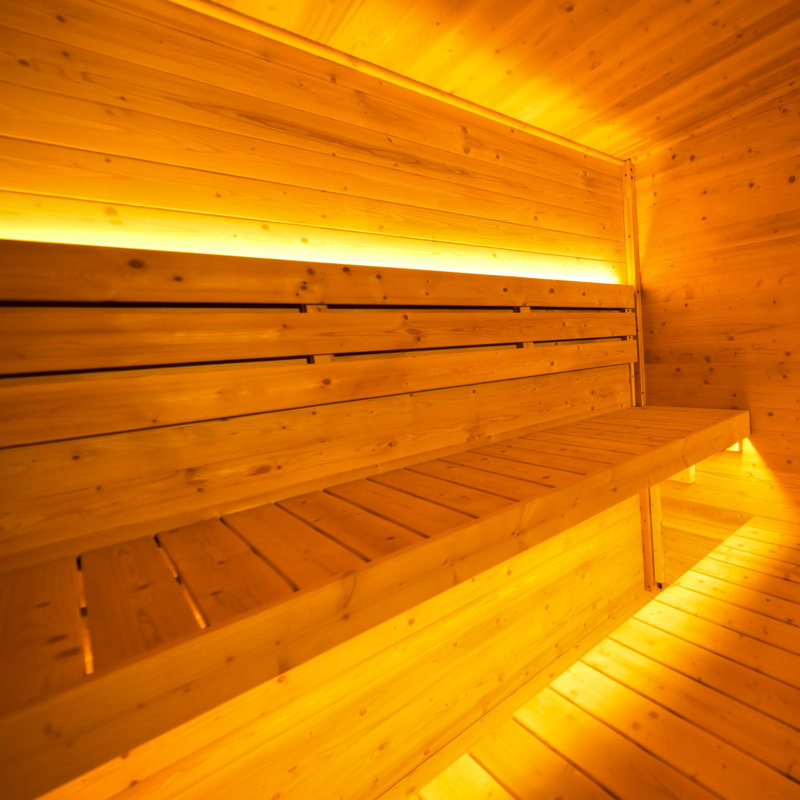 6 Person Outdoor Square Sauna, Carbonized Spruce Wood, 9Kw Sauna Stove, Tempered Glass Door, Aluminum Frame