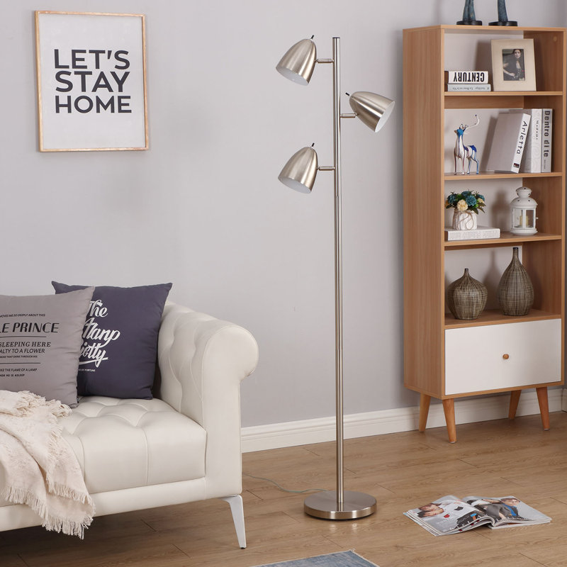 Jacob Adjustable 3-Light Nickel Floor Lamp with Google Assistant