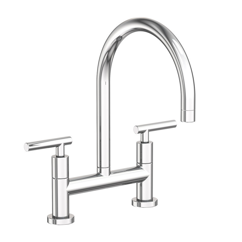 East Linear Kitchen Bridge Faucet, Polished Chrome, Lever Handle