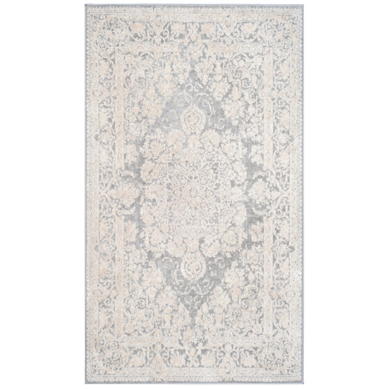 Calidia Oriental Light Gray/Cream Area Rug, Rectangle 2'3" x 3'