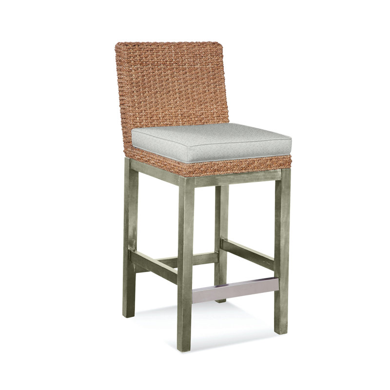 Upholstered Stool, Greystone Finish, Ivory Crypton Performance; 0886-91