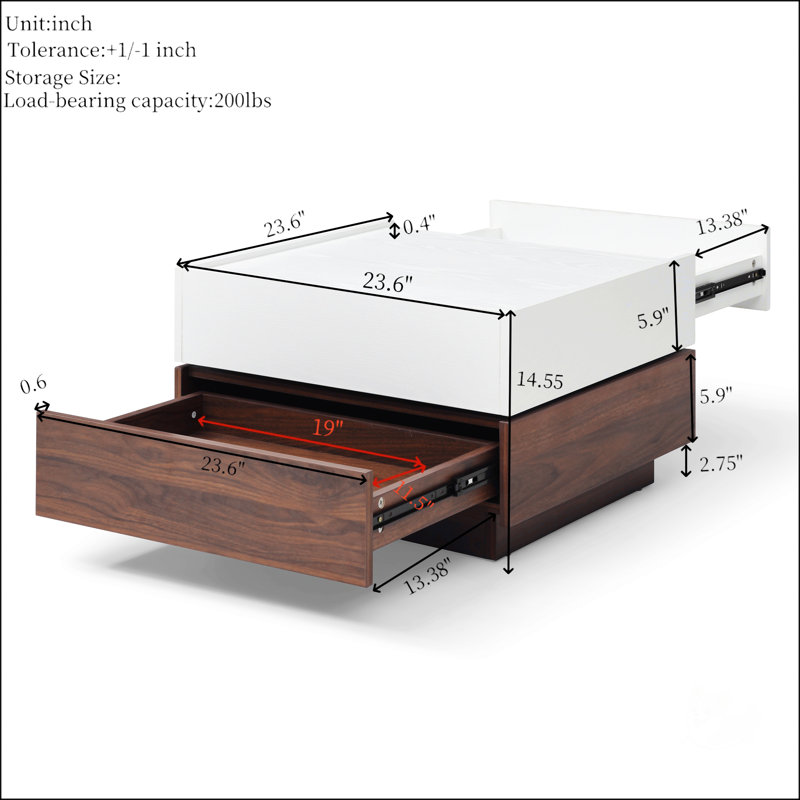 Rotating Coffee Table With 2 Drawers