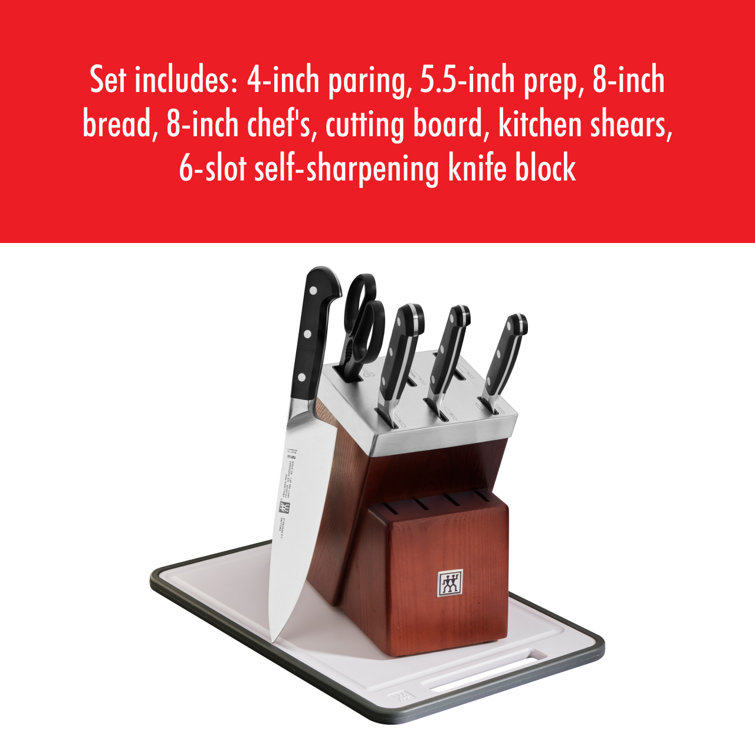 Zwilling J.A. Henckels Pro 7 Piece Kitchen Block Set with Self-Sharpening  Block and Cutting Board - KnifeCenter - 35674-000