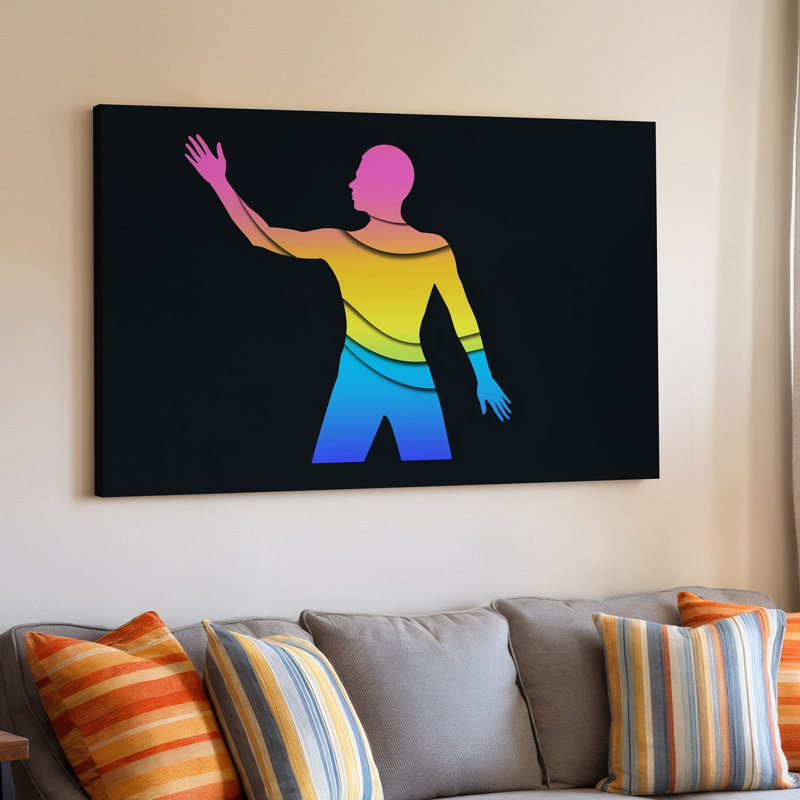 Reproduction d'art graphique sur toile représentant une figure humaine stylisée centrée sur un fond noir uni